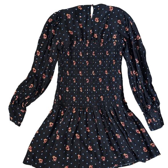 Free‎ People Two Faces Smocked Printed Mini Dress Black Combo Size Large - Picture 9 of 12